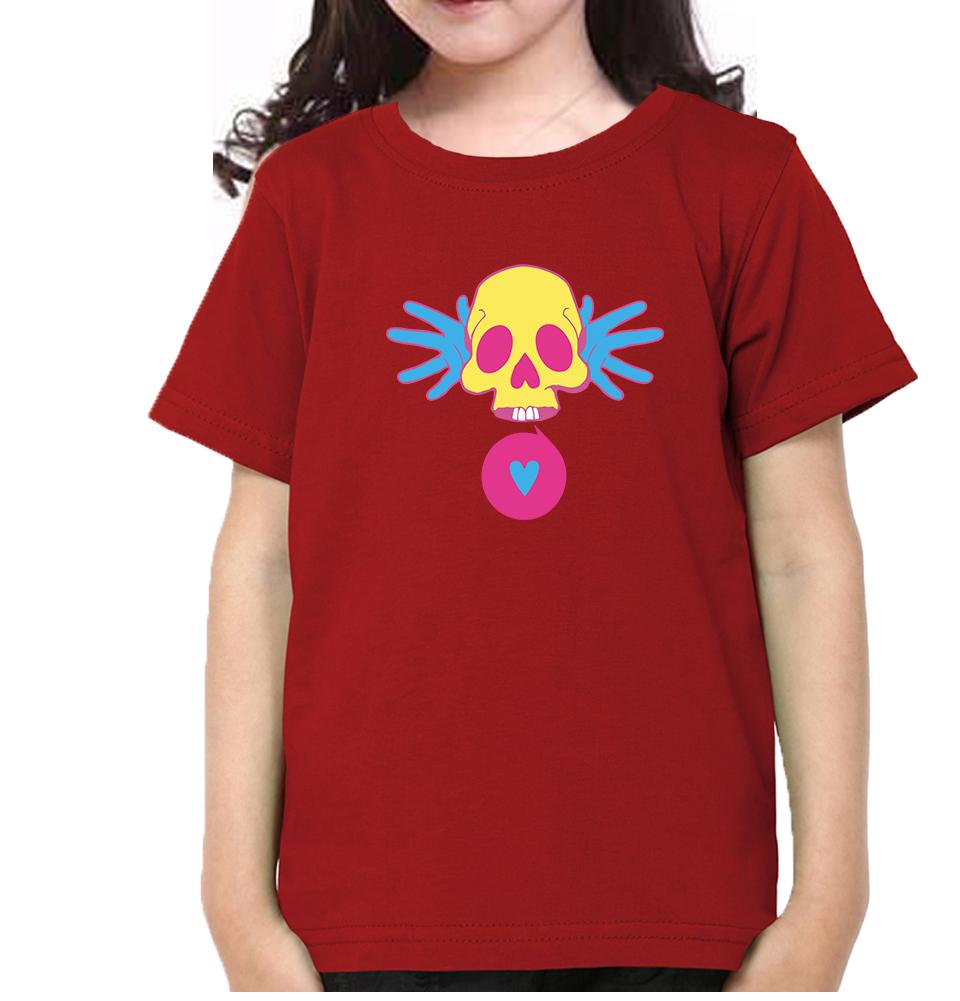 Cartoon Skull Half Sleeves T-Shirt For Girls -FunkyTeesClub