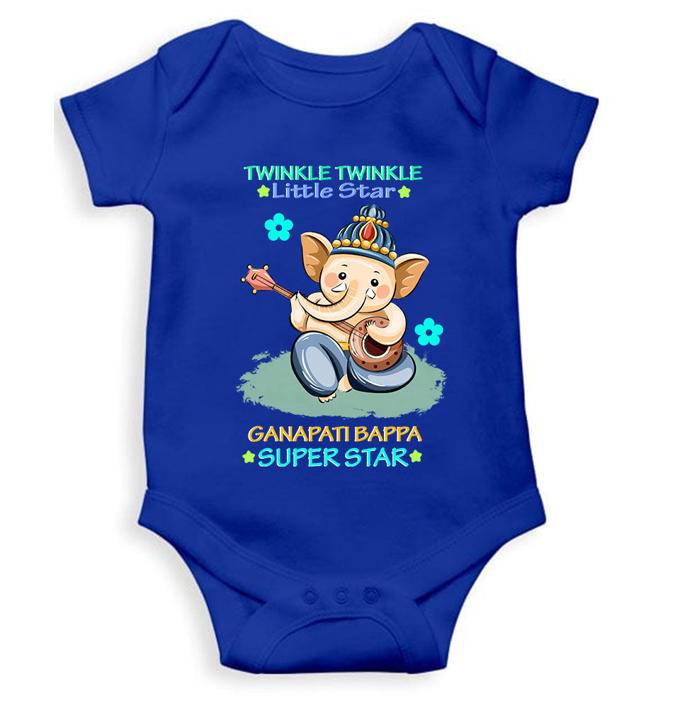 Twinkle Twinkle Little Star Ganpati Bappa Superstar Ganesh Chaturthi Rompers for Baby Boy- FunkyTeesClub