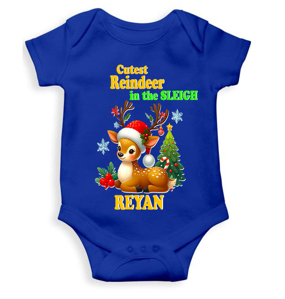 Custom Name Cutest Reindeer In The Sleigh Christmas Rompers for Baby Boy- FunkyTeesClub