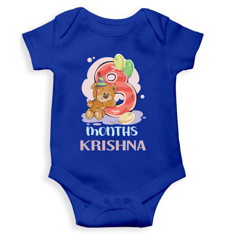 Custom Name 8 Month Birthday Teddy Design Rompers for Baby Boy- FunkyTeesClub