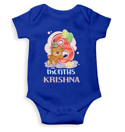 Custom Name 8 Month Birthday Teddy Design Rompers for Baby Boy- FunkyTeesClub