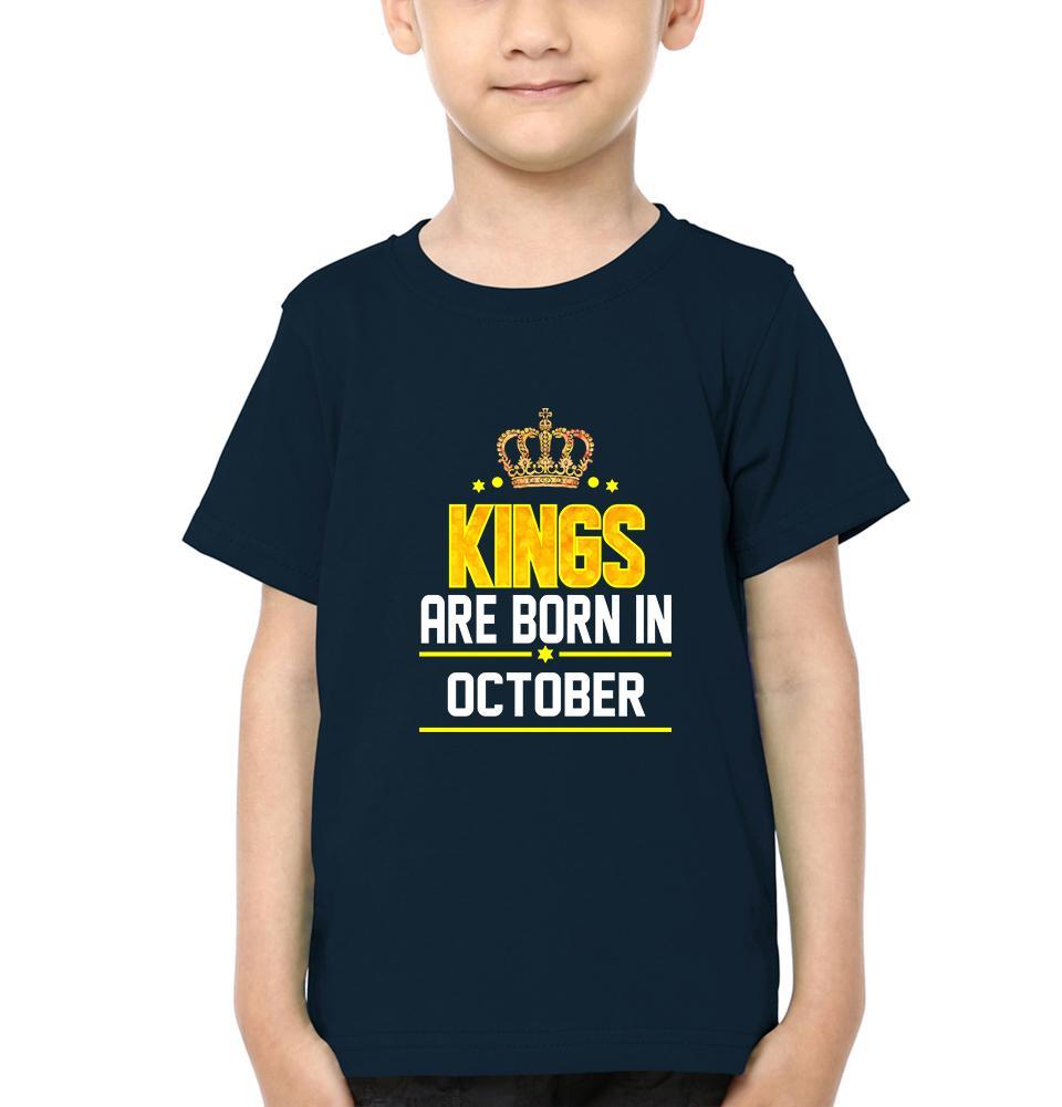 Kings Are Born In October Half Sleeves T-Shirt for Boy-FunkyTeesClub