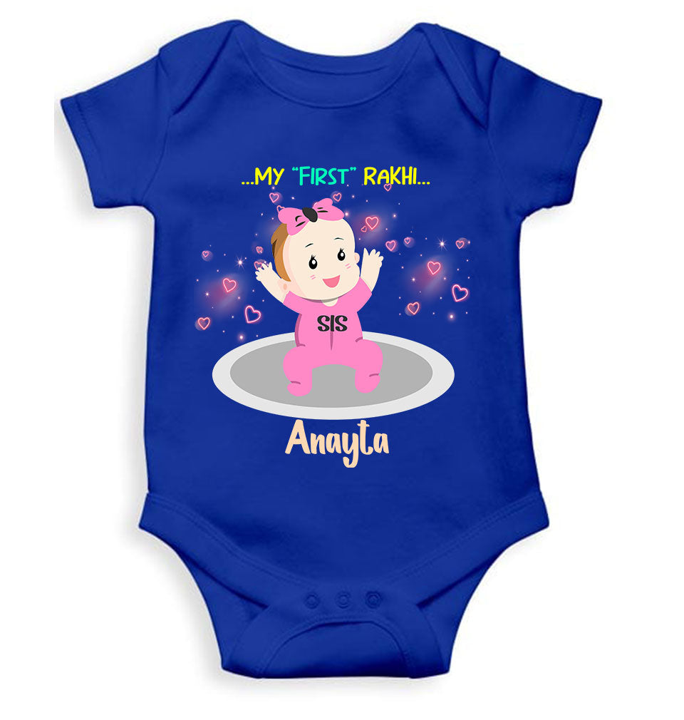 Custom Name My First Rakhi Dress Rompers for Baby Girl- FunkyTeesClub
