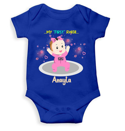 Custom Name My First Rakhi Dress Rompers for Baby Girl- FunkyTeesClub