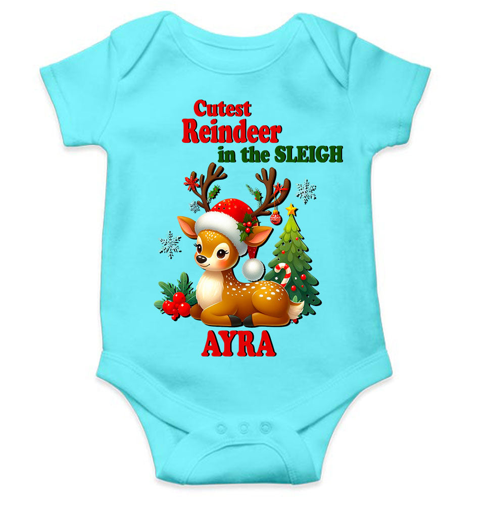 Custom Name Cutest Reindeer In The Sleigh Christmas Rompers for Baby Girl- FunkyTeesClub