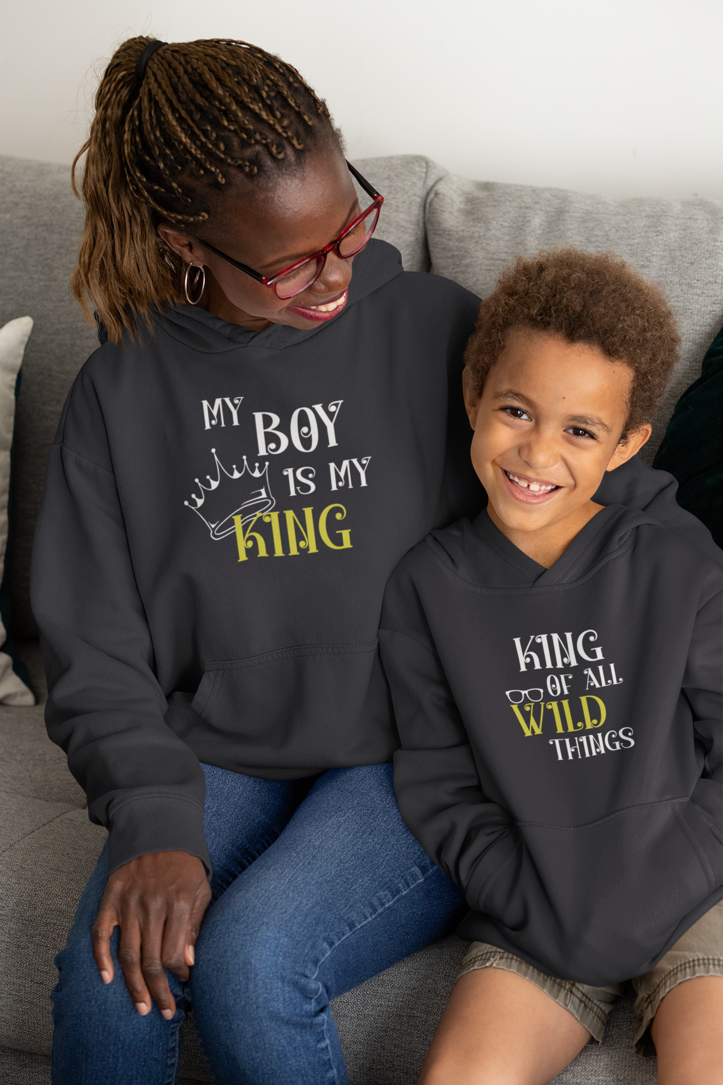 My Boy Is My King Mother And Son Black Matching Hoodies- FunkyTeesClub