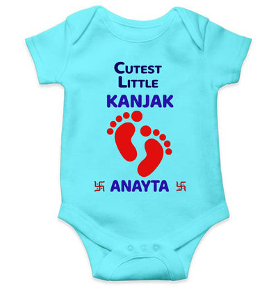 Custom Name Cutest Little Kanjak Navratri Rompers for Baby Girl- FunkyTeesClub