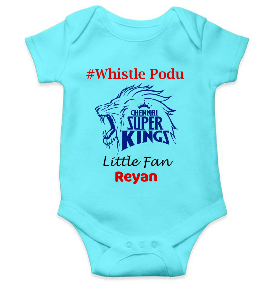 Custom Name IPL CSK Chennai Super Kings Whistle Podu Rompers for Baby Boy- FunkyTeesClub