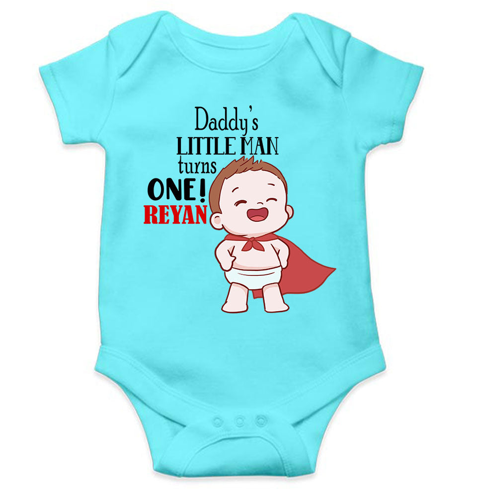 Custom Name Daddys Little Man Turns One First Birthday Rompers for Baby Boy- FunkyTeesClub