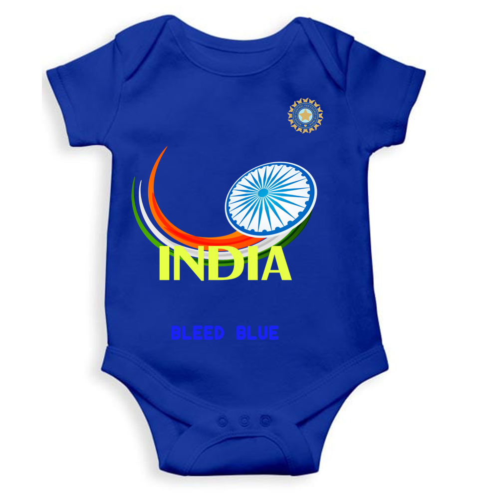 India Bleed Blue World Cup Cricket Rompers for Baby Boy- FunkyTeesClub