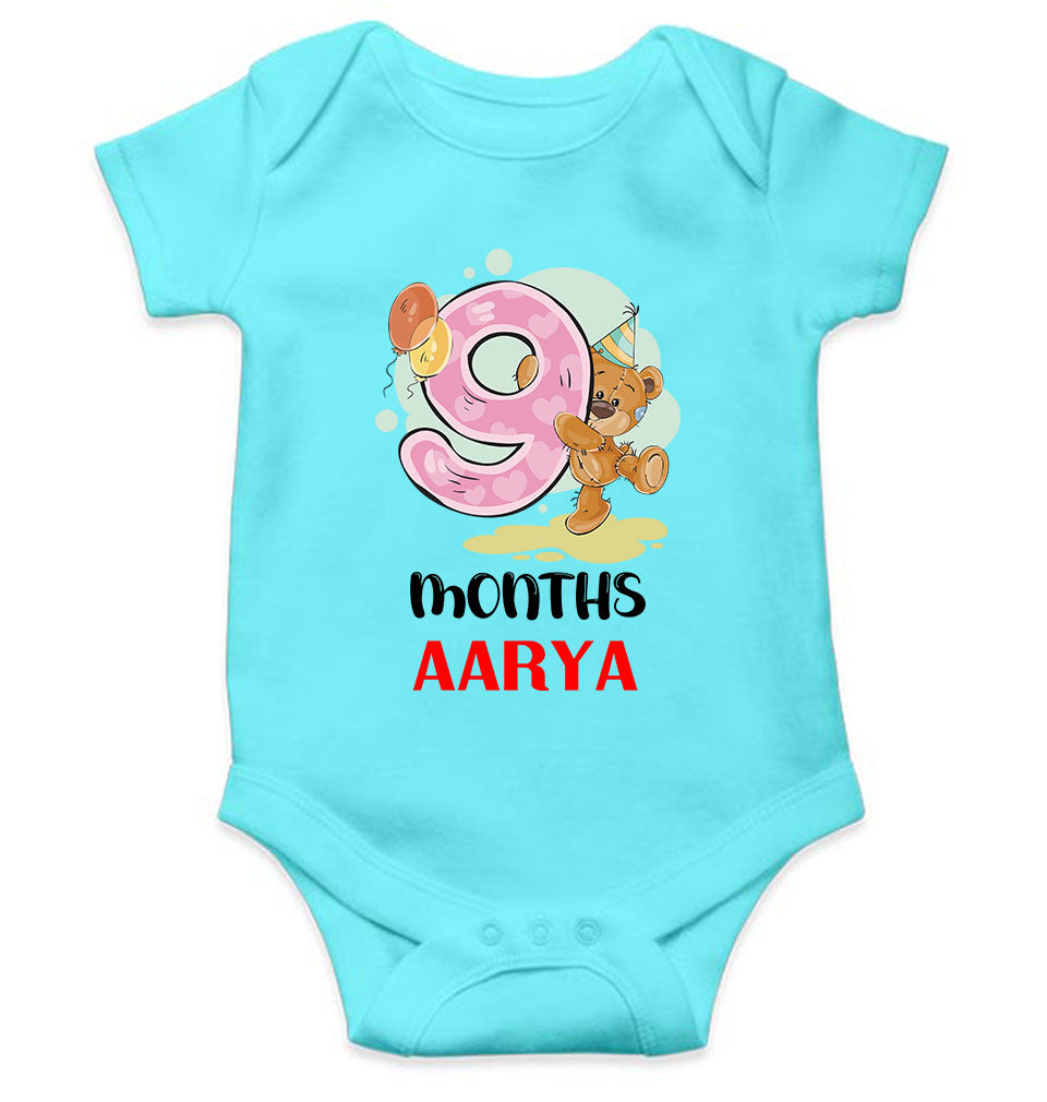 Custom Name 9 Month Birthday Teddy Design Rompers for Baby Girl- FunkyTeesClub