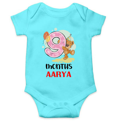 Custom Name 9 Month Birthday Teddy Design Rompers for Baby Girl- FunkyTeesClub