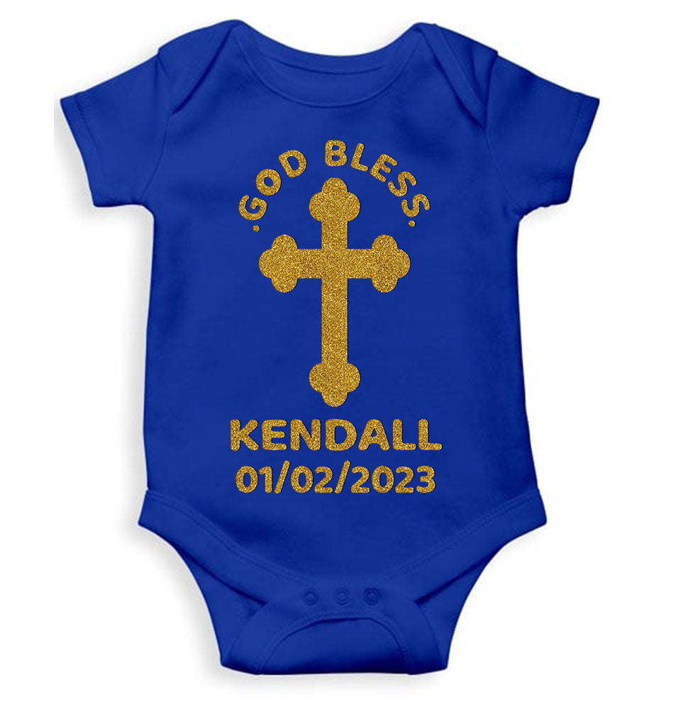 Custom Name And Date God Bless Baptism Christening Day Rompers for Baby Boy- FunkyTeesClub
