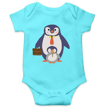 Papa And Baby Penguin Cartoon Rompers for Baby Girl- FunkyTeesClub