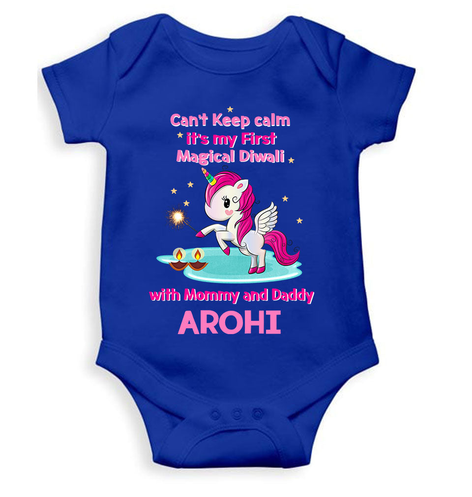 Custom Name Cant Keep Calm Its My First Diwali With Mumma Daddy Rompers for Baby Girl- FunkyTeesClub
