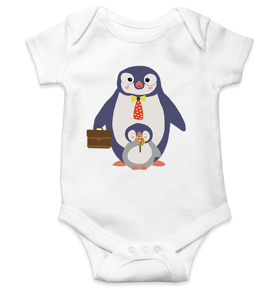 Papa And Baby Penguin Cartoon Rompers for Baby Boy- FunkyTeesClub