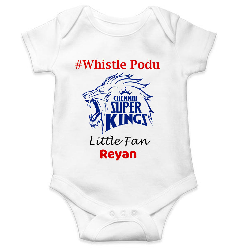 Custom Name IPL CSK Chennai Super Kings Whistle Podu Rompers for Baby Boy- FunkyTeesClub
