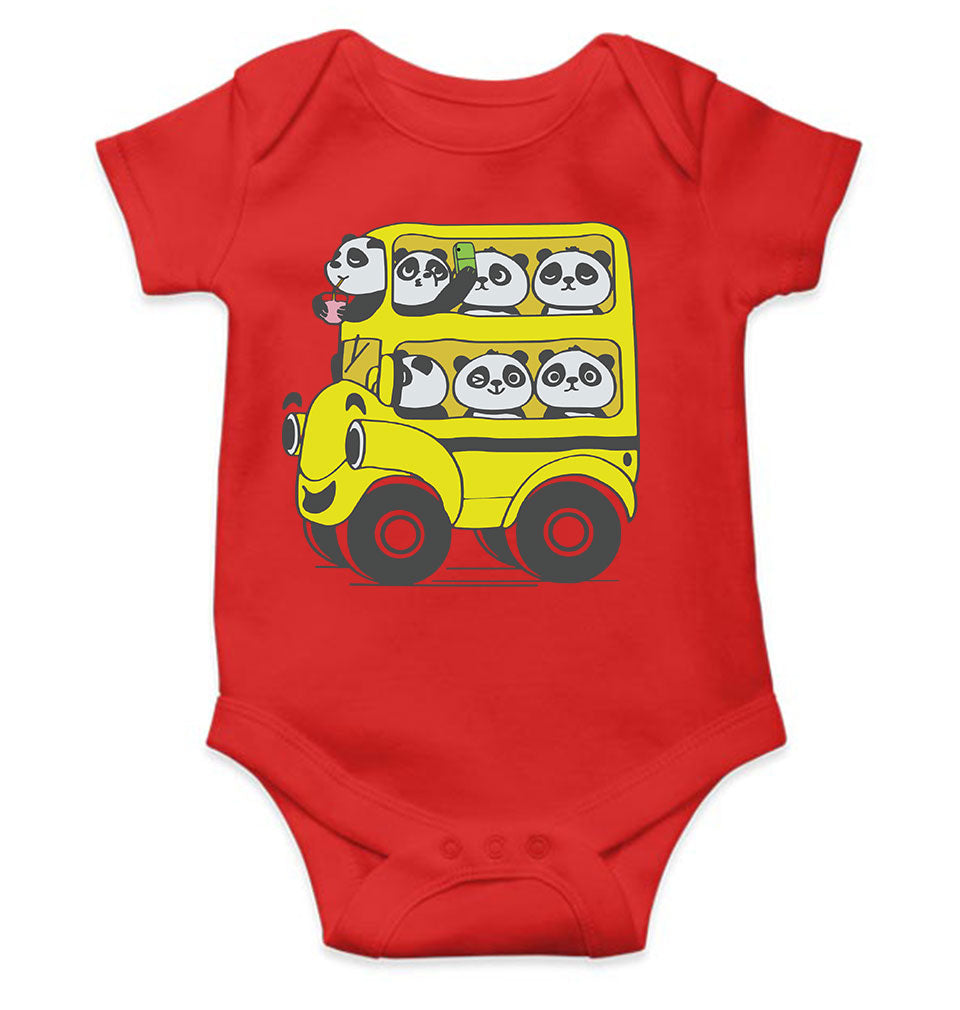 Panda Yellow Bus Cartoon Rompers for Baby Boy- FunkyTeesClub