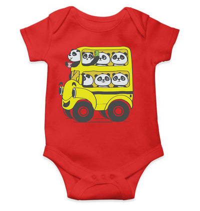 Panda Yellow Bus Cartoon Rompers for Baby Boy- FunkyTeesClub