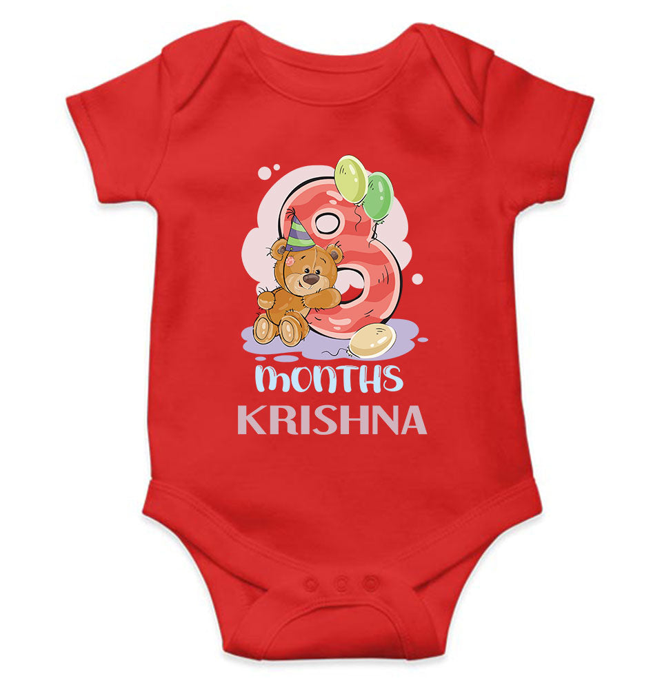 Custom Name 8 Month Birthday Teddy Design Rompers for Baby Boy- FunkyTeesClub