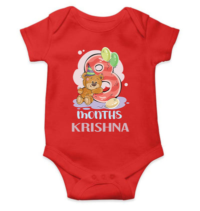 Custom Name 8 Month Birthday Teddy Design Rompers for Baby Boy- FunkyTeesClub