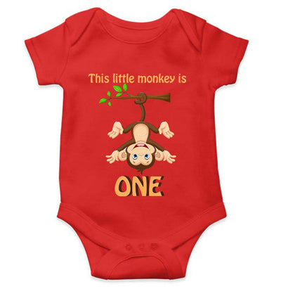 Little Monkey Is One First Birthday Rompers for Baby Boy- FunkyTeesClub