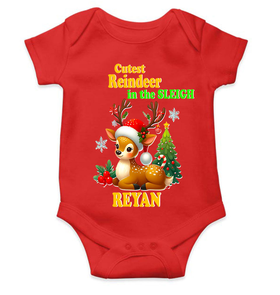 Custom Name Cutest Reindeer In The Sleigh Christmas Rompers for Baby Boy- FunkyTeesClub