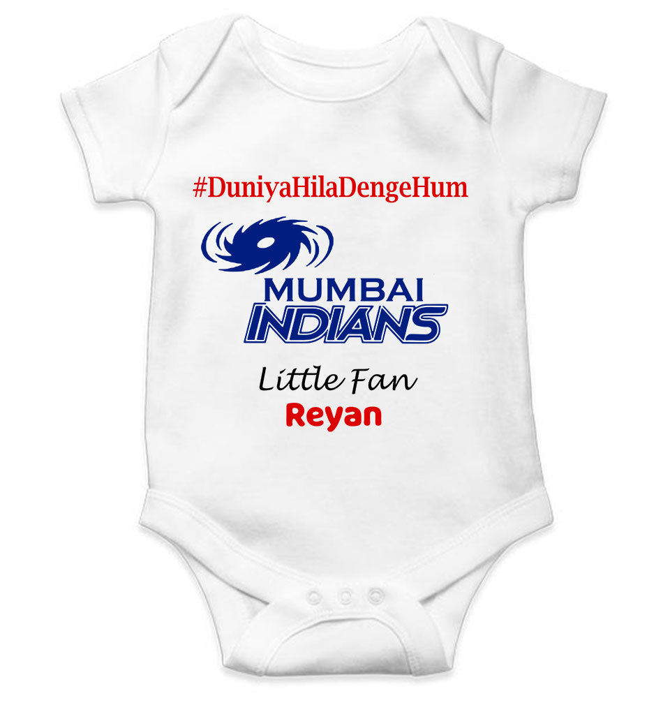 Custom Name IPL MI Mumbai Indians Duniya Hila Denge Hum Rompers for Baby Boy- FunkyTeesClub