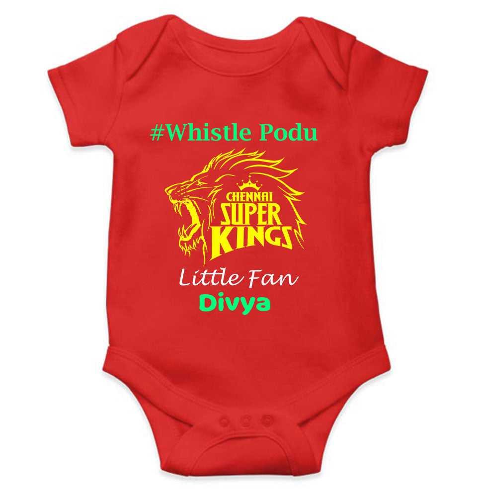 Custom Name IPL CSK Chennai Super Kings Whistle Podu Rompers for Baby Girl- FunkyTeesClub