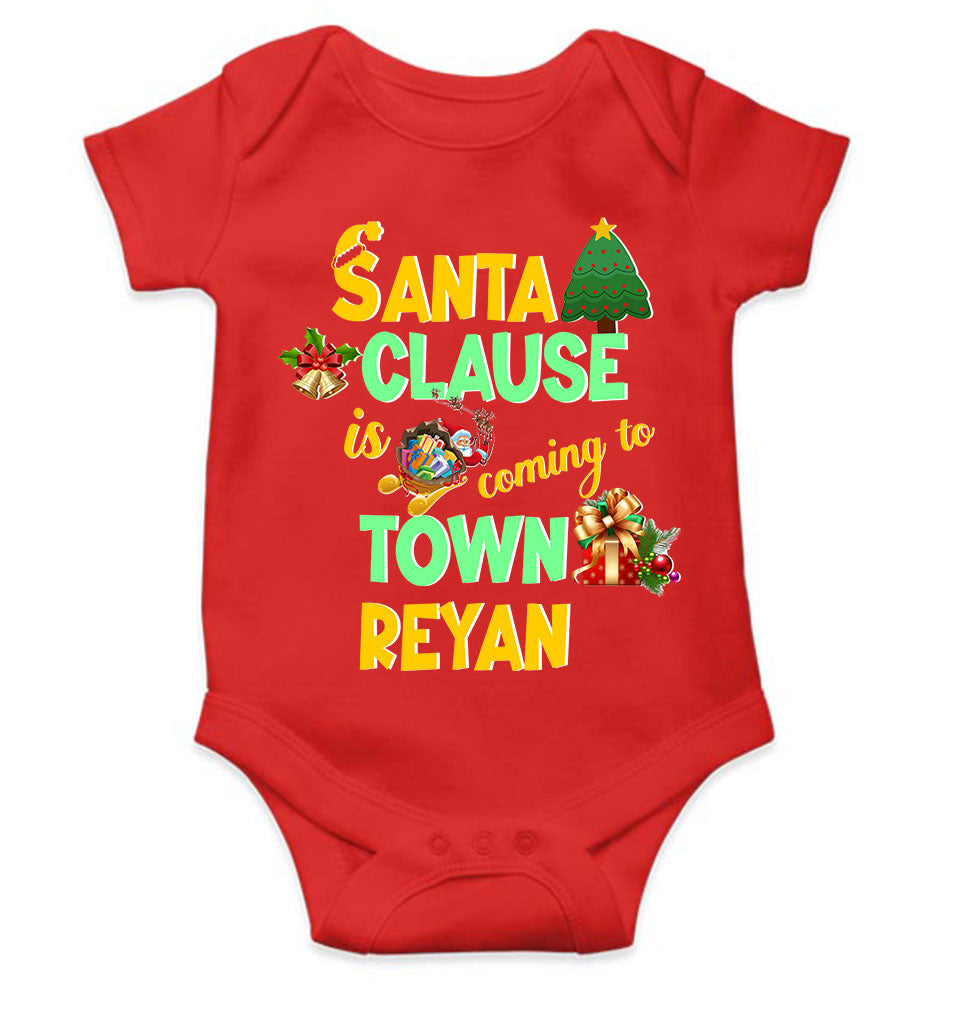 Custom Name Santa Clause Is Coming To Town Christmas Rompers for Baby Boy- FunkyTeesClub