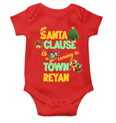 Custom Name Santa Clause Is Coming To Town Christmas Rompers for Baby Boy- FunkyTeesClub