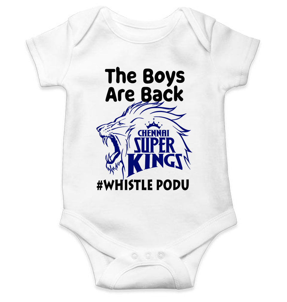 The Boys Are Back Whistle Podu IPL CSK Chennai Super Kings Rompers for Baby Boy- FunkyTeesClub