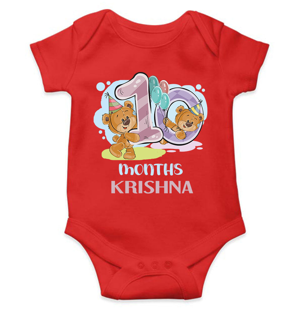 Custom Name 10 Month Birthday Teddy Design Rompers for Baby Boy- FunkyTeesClub