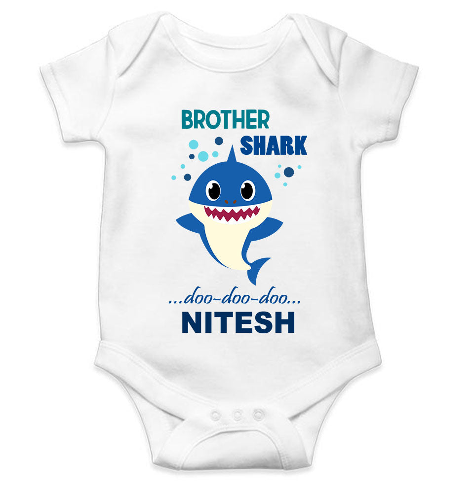 Custom Name Brother Shark Doo Doo Doo Rakhi Rompers for Baby Boy- FunkyTeesClub