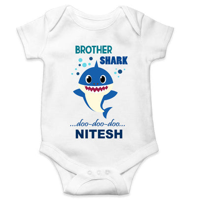 Custom Name Brother Shark Doo Doo Doo Rakhi Rompers for Baby Boy- FunkyTeesClub