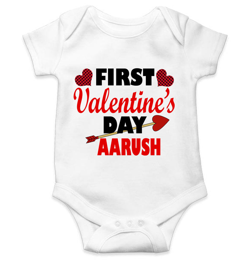 Custom Name First Valentine Rompers for Baby Boy- FunkyTeesClub