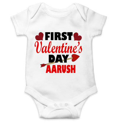 Custom Name First Valentine Rompers for Baby Boy- FunkyTeesClub