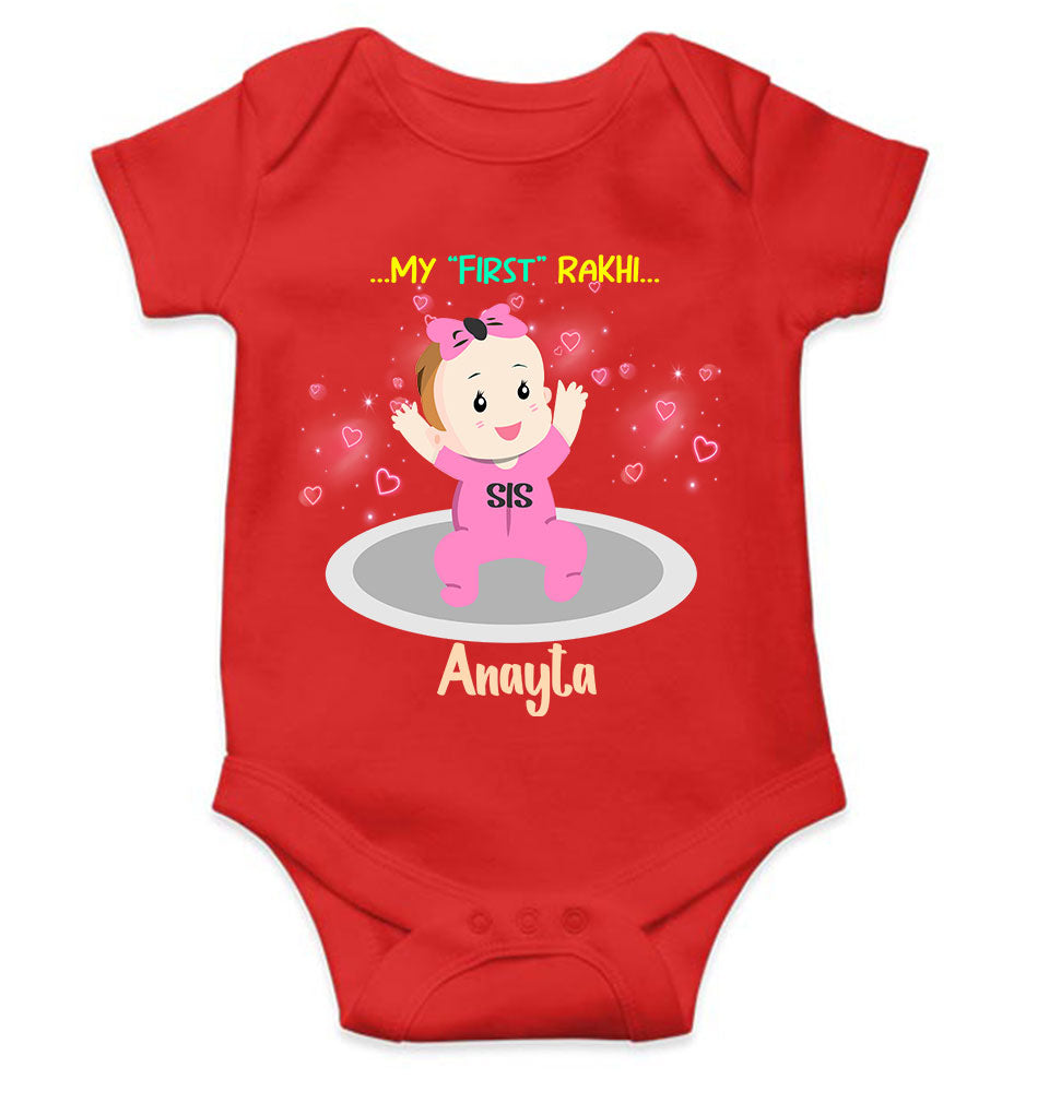 Custom Name My First Rakhi Dress Rompers for Baby Girl- FunkyTeesClub