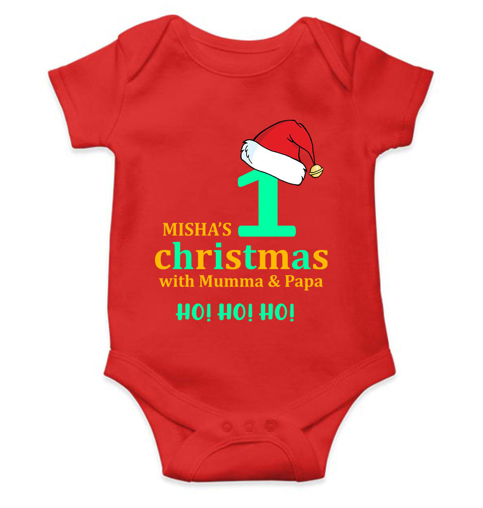 Customized Name 1st Christmas With Mumma & Papa Rompers for Baby Girl- FunkyTeesClub
