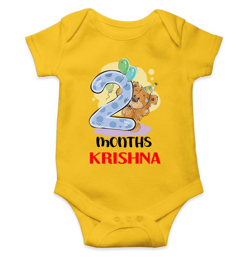 Custom Name 2 Month Birthday Teddy Design Rompers for Baby Boy- FunkyTeesClub