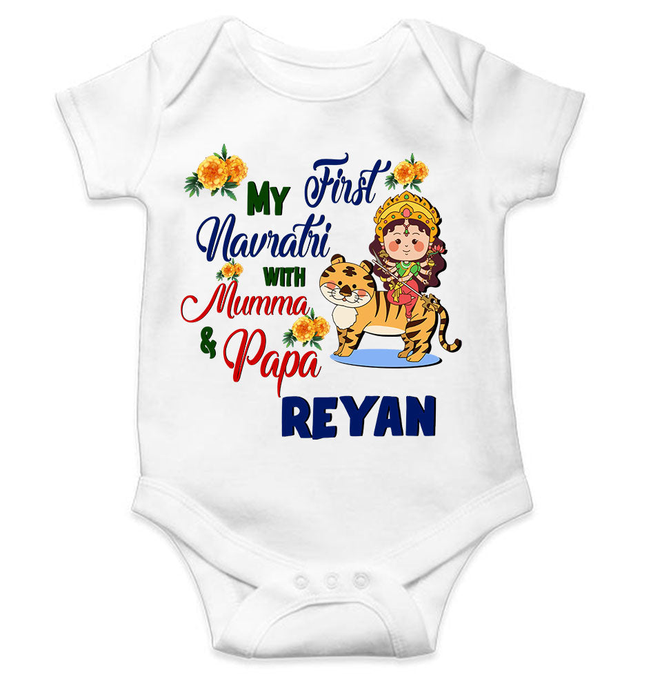 Custom Name My First Navratri With Mumma And Papa Rompers for Baby Boy- FunkyTeesClub