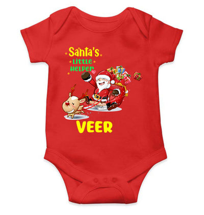 Customized Name Santas Little Helper Christmas Rompers for Baby Boy- FunkyTeesClub
