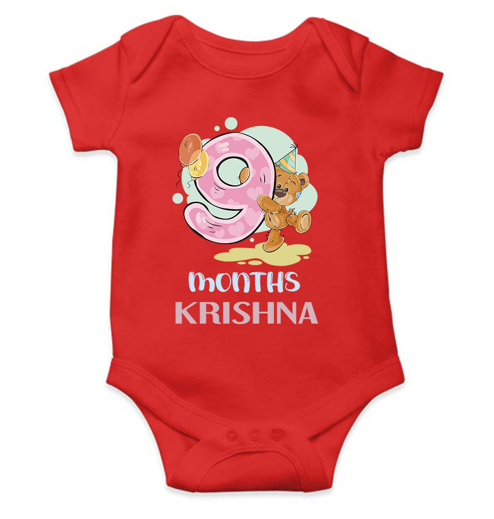 Custom Name 9 Month Birthday Teddy Design Rompers for Baby Boy- FunkyTeesClub