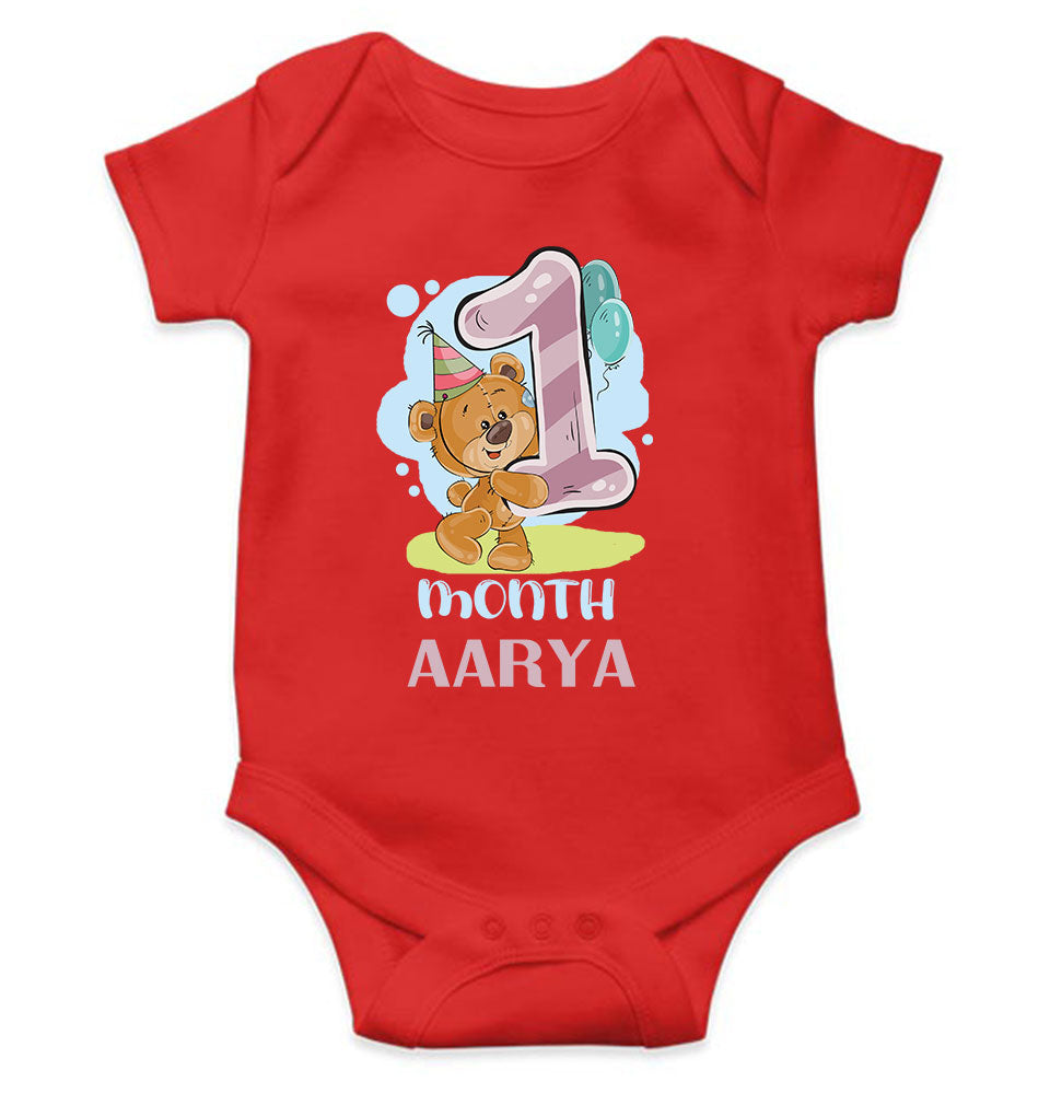 Custom Name 1 Month Birthday Teddy Design Rompers for Baby Girl- FunkyTeesClub