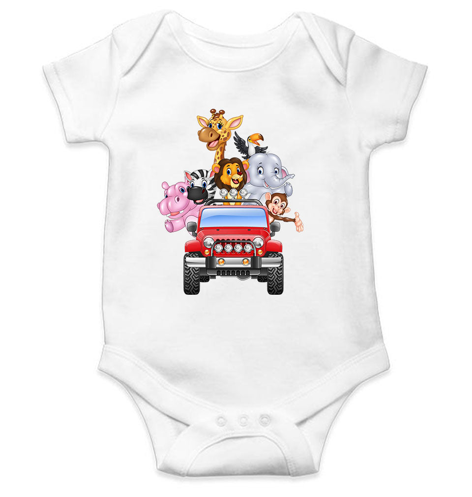 Jungle Jeep Cartoon Rompers for Baby Girl- FunkyTeesClub