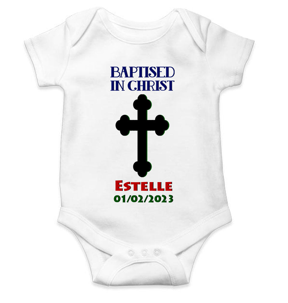 Custom Name And Date Baptised In Christ Christening Day Baptism Rompers for Baby Girl- FunkyTeesClub