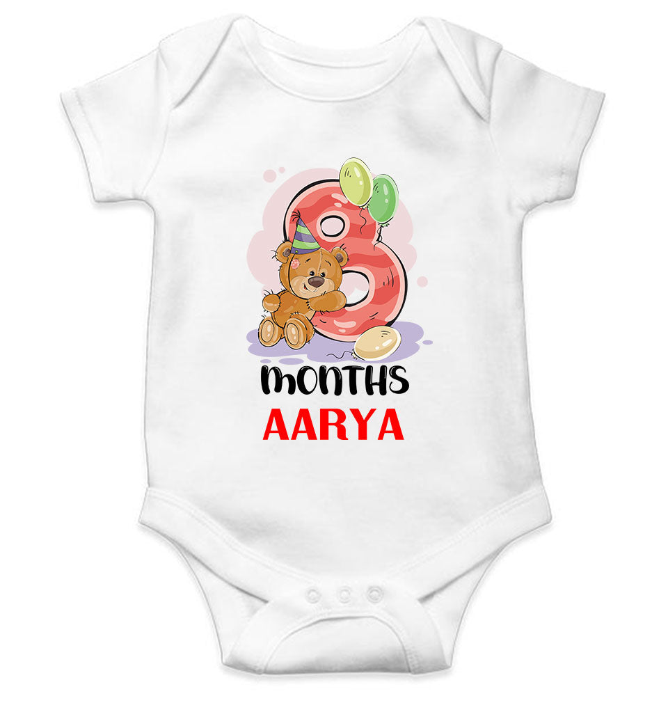 Custom Name 8 Month Birthday Teddy Design Rompers for Baby Girl- FunkyTeesClub