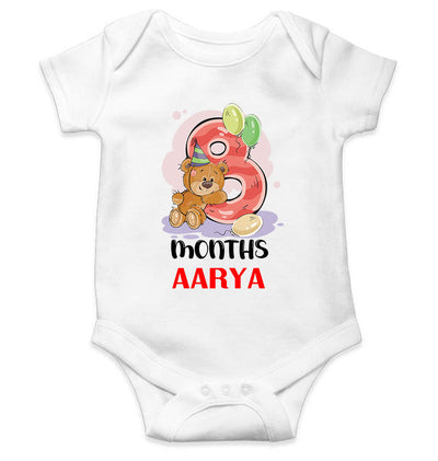 Custom Name 8 Month Birthday Teddy Design Rompers for Baby Girl- FunkyTeesClub