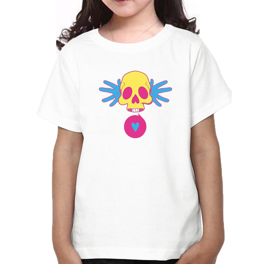 Cartoon Skull Half Sleeves T-Shirt For Girls -FunkyTeesClub