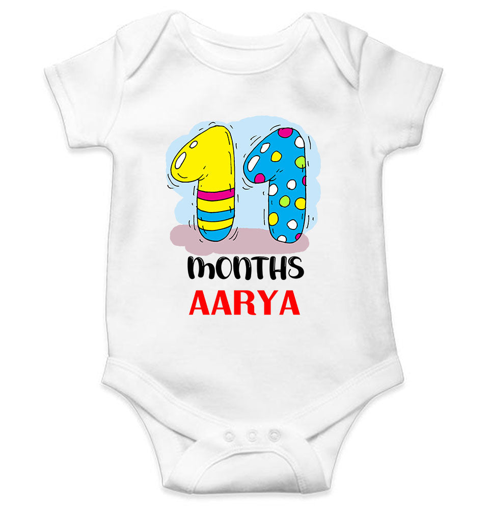 Custom Name 11 Month Birthday Teddy Design Rompers for Baby Girl- FunkyTeesClub